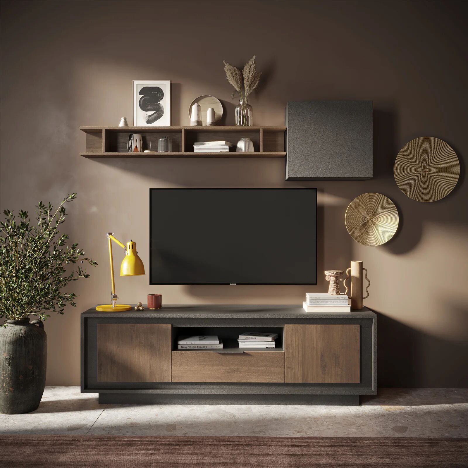 garneroarredamenti Parete attrezzata 180x200h cm rovere scuro antracite Deluxe