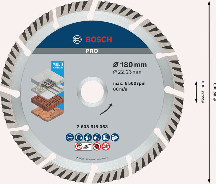 Bosch PRO Multi Material Diamanttrennscheibe, 180 x 22,23 mm 2608615063