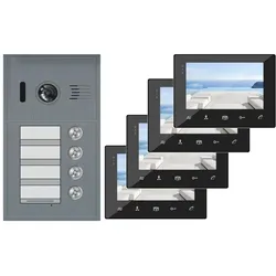 4-Familienhaus Türsprechanlage 2-Draht Technik BX4 titangrey und 4x Monitor BX7 - 170 Grad Winkelkamera