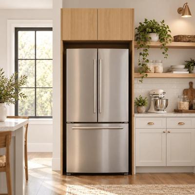FUFU&GAGA "92.5"" H Freestanding Refrigerator Cabinet,Over Fridge Storage Cabinet with Top Double-Door Storage,Wood Kitchen Organizer"