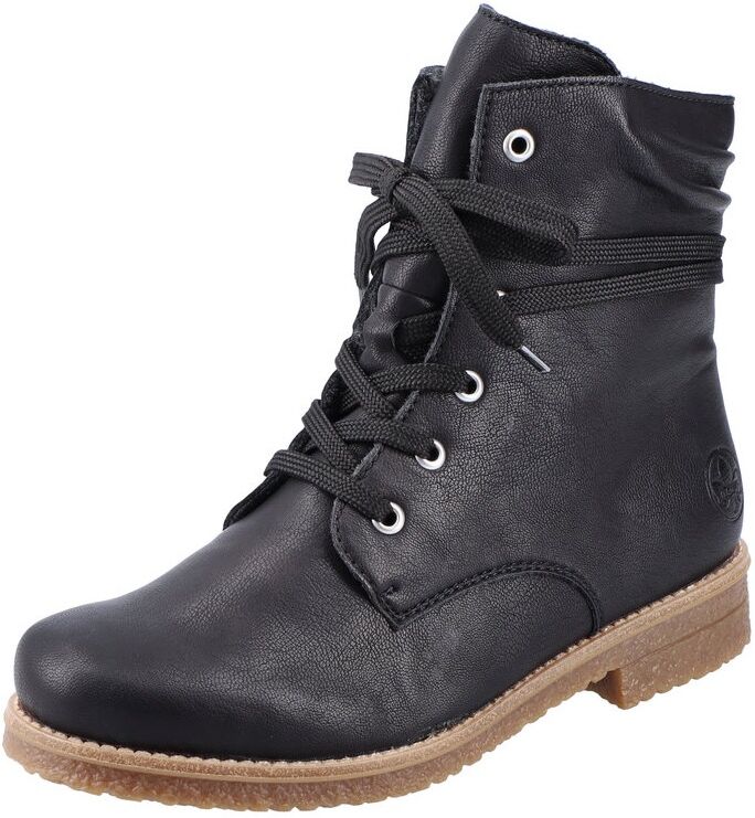 Schnürstiefelette RIEKER, Damen, Gr. 42, Textil, schwarz, Lederimitat, Schuhe Schnürstiefelette, mit schaftumspielender Schnürung
