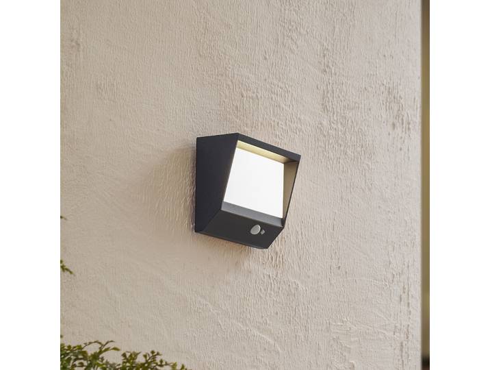 Dava Cellule solaire Applique Murale W/Capteur H14 Noir - Lucande - Balcon - Moderne - Aluminium - Angulaire