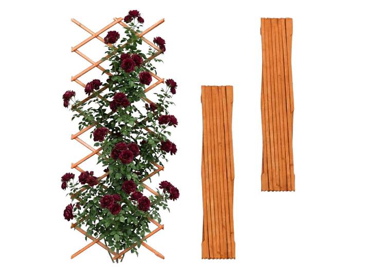 Relaxdays Rankgitter Orange 3er-Set ausziehbar, Holz, 90x310x1.5 cm, Dekoration, Gartendeko