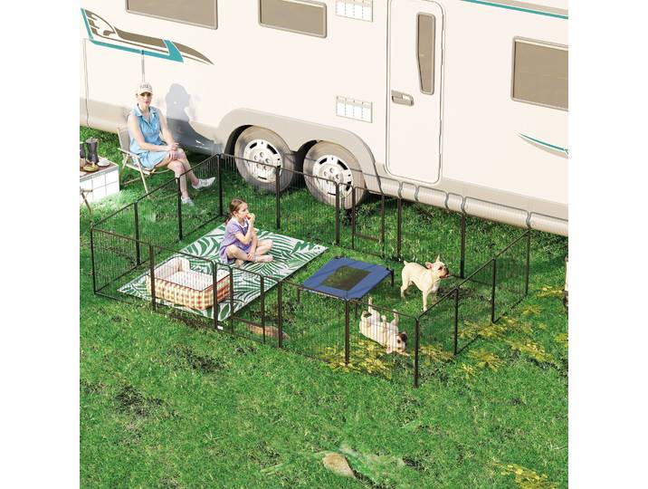 PawHut Parc Chiots Pliable 16 Pièces avec Porte Gris