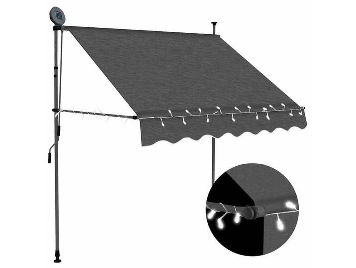 Auvent manuel rétractable avec LED 100 cm Anthracite, auvent manuel rétractable avec LED pour patio, fenêtre, porte