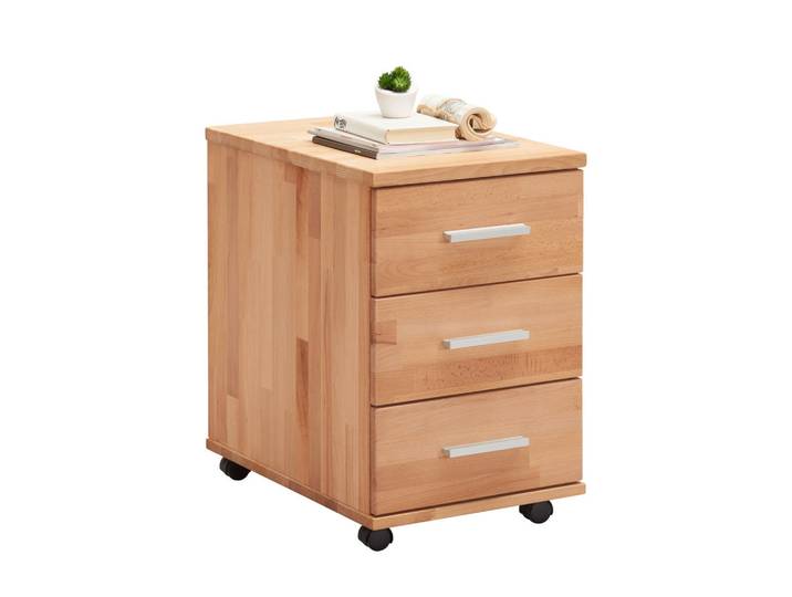 Linea Natura Rollcontainer, Buchefarben, Holz, Buche, massiv, 3 Schublade(n) Schubladen, 40x63x60 cm, Holzmöbel, Holztische, Schreibtische Holz, Rollcontainer Holz