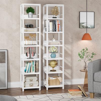 ROSE Set of 2pcs 75 Inch Tall Narrow Corner Shelves, 6-Tier Etagere Bookcase Storage Rack Bookshelves for Home Office