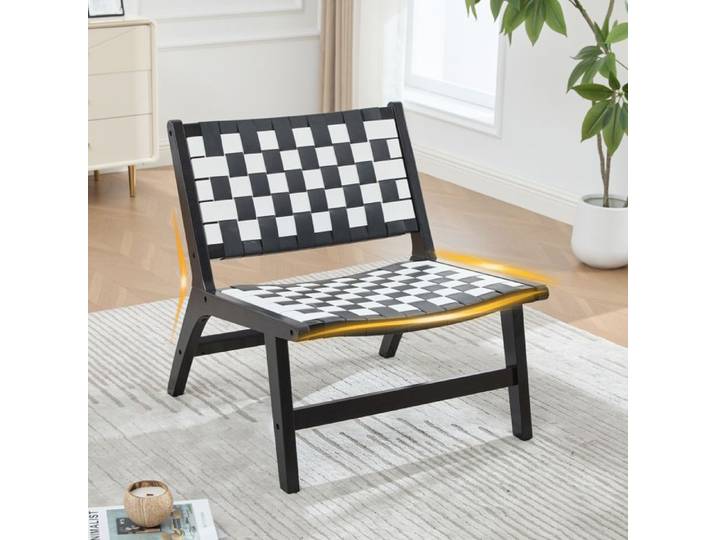 Chaise individuelle emballée dans un style moderne avec surface tressée Chaise de loisirs en motif d'échiquier Noir