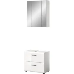 BADMÖBEL-SET weiß Hochglanz, Badkombination 2-teilig 60 cm
