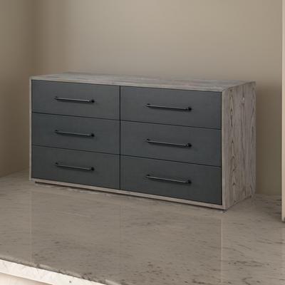 Benjara 60 Inch Minimalistic 6 Drawer Wood Dresser, Subtle Grain Details, Gray