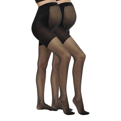 Umstandsstrumpfhose MAMALICIOUS "MLSABRINA SUPPORT PANTYHOSE 30DEN 2-P NO", Damen, Gr. M, schwarz (schwarz pack:schwarz), Obermaterial: 85% Polyamid, 15% Elasthan, unifarben, elastisch, Strumpfhosen, Materialmix, eng anliegend