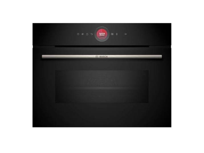 Bosch CBG7341B1, Serie 8 Smarter Einbau-Kompaktbackofen, 60 x 45 cm, Made in Germany, Schwarz, Schmutzabweisend & Selbstreinigend, Air Fry, Automatikprogramme, Farbiger Touchscreen mit Bedienring