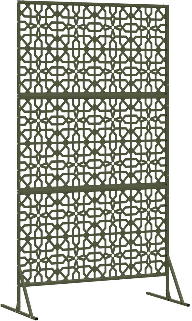 Brayden Studio Metal Fence Panel Metal Large Pattern Fence Panel Olive 100cm W X 180cm H X 50cm D