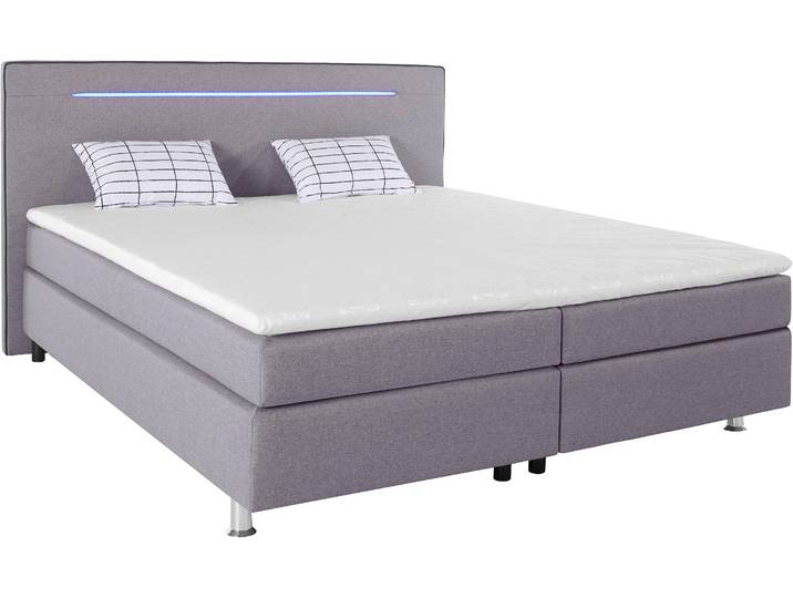 Boxspringbett, Holzwerkstoff, Grau, 180×200 cm, Mit Topper, LED-Beleuchtung, Modern, COLLECTION AB