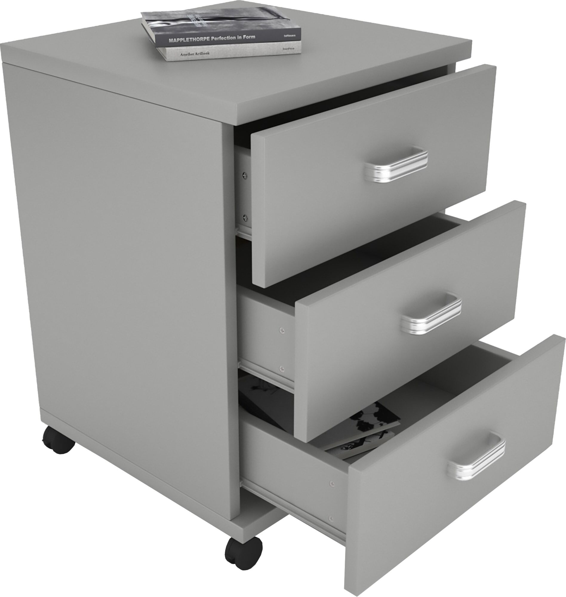 Rollcontainer VCM "Holz Rollcontainer Bürocontainer Schublade Tobila", grau, B:45cm T:44cm, Rollwagen, Rollcontainer