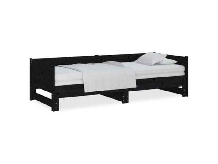 Makastle Tagesbett Schwarz Massivholz Kiefer 204x181x57 cm Ausziehbar