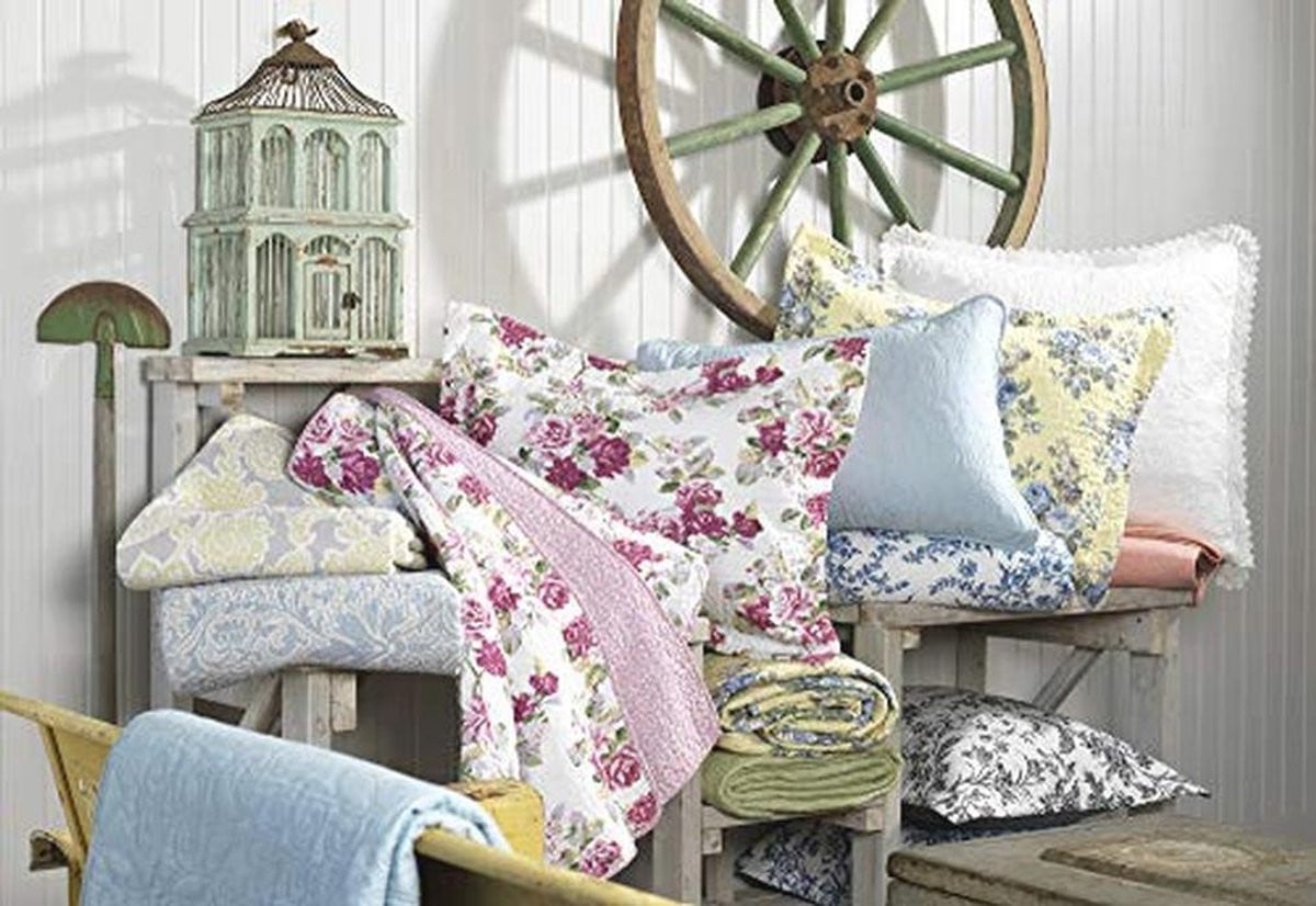 Omkeerbare katoenen quiltset met patchwork-design in roze en salie voor volwassenen