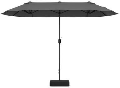 Costway 13 Feet Double-Sided Patio Twin Table Umbrella with Crank Handle-Gray