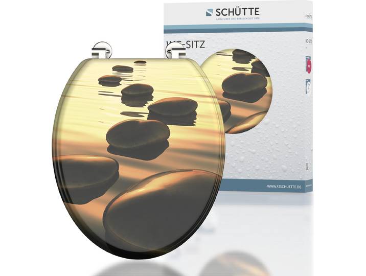 SCHÜTTE MDF WC Sitz Holzkern SEA STONE, Toilettendeckel passend für viele handelsüblichen WC-Becken, Klobrille, Toilettensitz