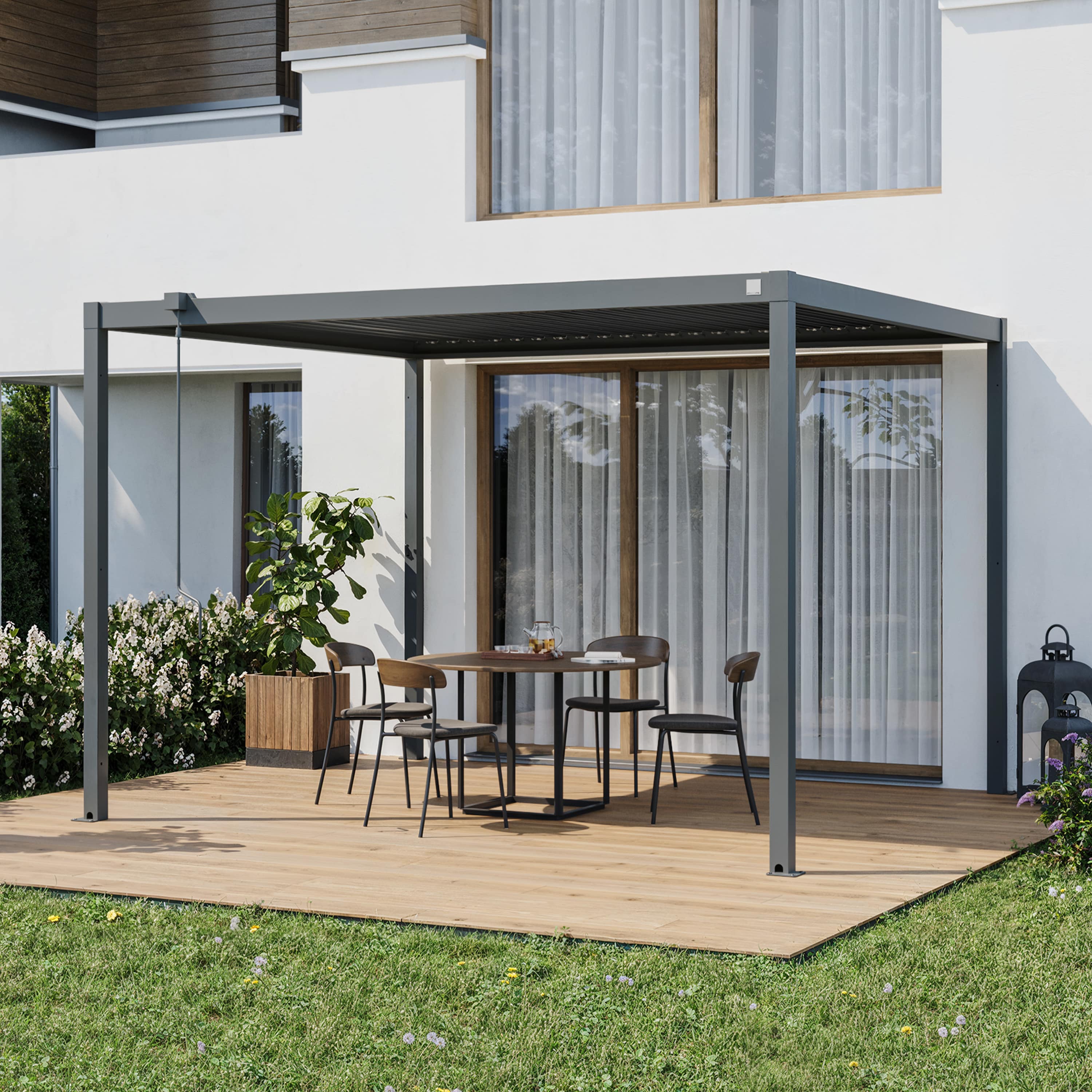PRIMEYARD 3x3,5m Pergola in Anthrazit; mit Lamellendach in anthrazit - (GFPV01109)