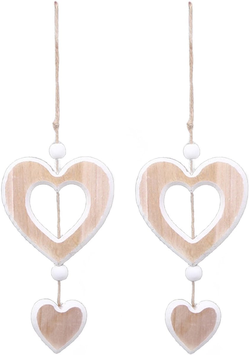Allecto Plus Houten hart decoratie set van 2 - Hangende decoratie voor Valentijnsdag