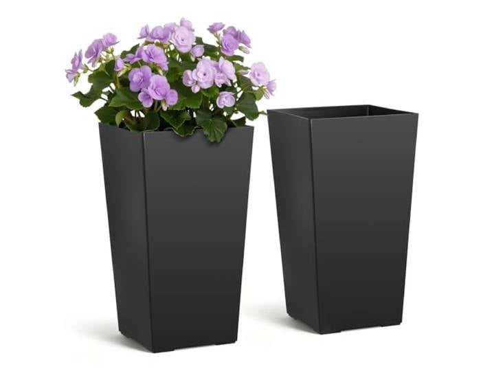 VEVOR Jardinière Haute Lot de 2 Pot de Fleur Haut 55 cm pour Plantes Intérieur Extérieur Porche Entrée Terrasse Jardin\, avec Style Moderne en Plastique\, Forme Carrée Conique\, Noir