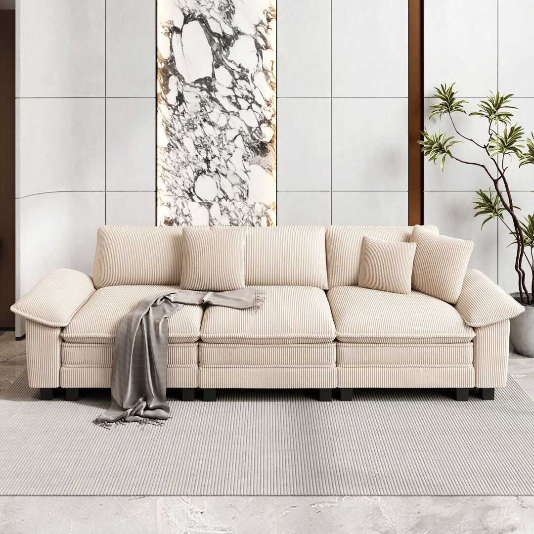 Blue Elephant Chenille Chaise End Sofa Beige Corduroy 3