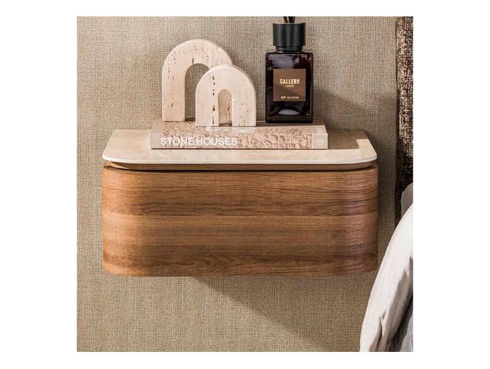 alesvelt Nachttisch CASSETTO TRAVERTIN Schwebende Konsole mit abgerundeten Kanten (1-Tisch), 45x40x19cm, Travertin-Design, Eichenholzoptik