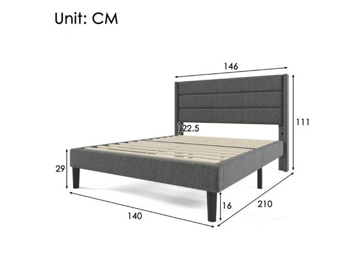 Structure de lit Matériaux écologiques matelas durable 140 x 200 cm cadre de lit avec cadre à lattes tête de lit lit double rembo