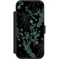 Nivocase Klapphülle für Apple iPhone Air Handyhülle aus Kunst Leder NIVOflip schwarz Blätter Natur (Apple iPhone Air), Smartphone Hülle, Schwarz
