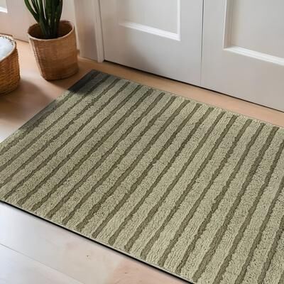 World Rug Gallery Horizontal Stripe Power Loomed Soft Shag High-Low Indoor Area Rug