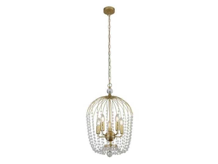 Searchlight Shower 5-Licht-Anhänger, Gold-Finish, Metall, klarer Kristall