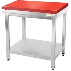 Metzgertisch mit roter Schneidplatte - 700 x 700 mm / GOLDINOX