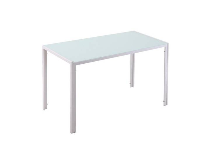 Redom Esstisch 120/60/75 cm mit Metallgestell und Glasplatte, modern und pflegeleicht, Weiß, 60x75x120 cm, Esszimmer, Esstische