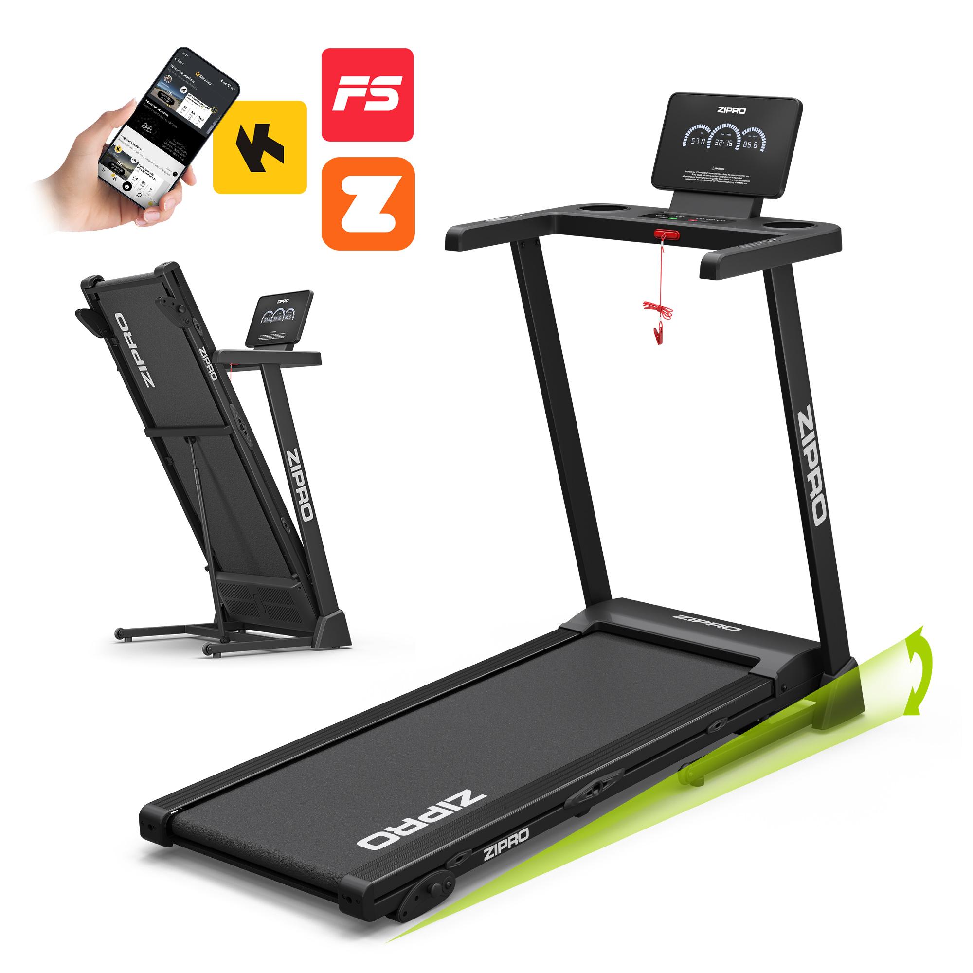 ZIPRO Laufband Chill 14 km/h | Klappbar, Bluetooth (FitShow, Kinomap, Zwift), 3 Neigungsstufen & 15 Programme - Heimtrainer für zu Hause