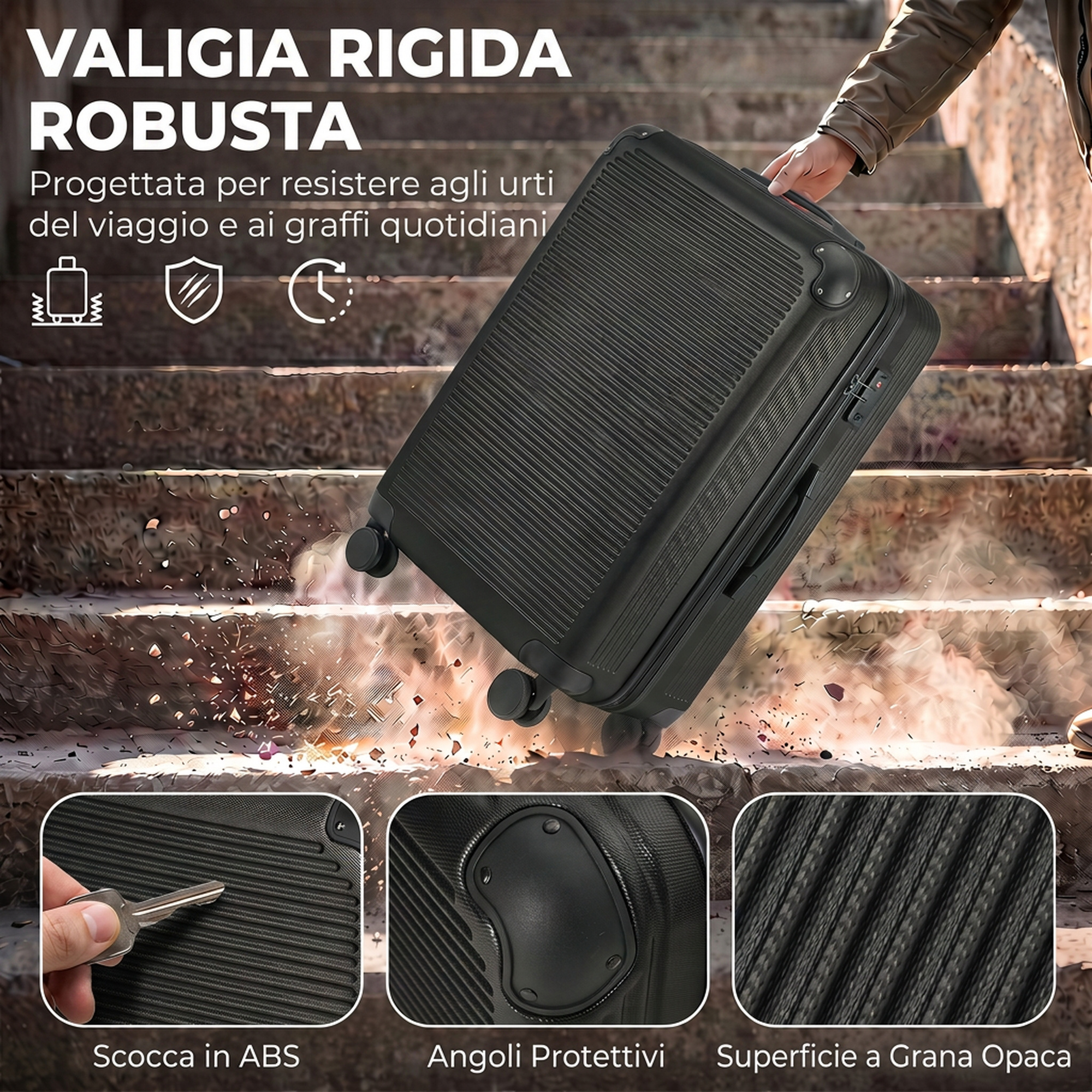 Homcom Valigia Rigida Grande 103L, Bagaglio Espandibile ABS con 4 Ruote Girevoli, Angoli Protettivi, 77x50x30 cm, Nero   Aosom Italy