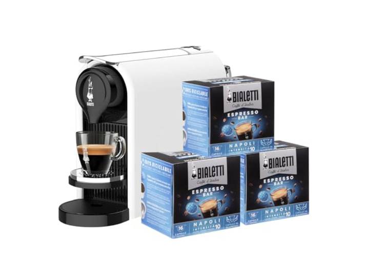 Bialetti Gioia Plus Espressomaschine für Kapseln aus Aluminium, inklusive 48 Kapseln, weiß