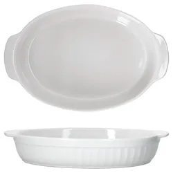 2er Set Arte Regal Auflaufform Nr. 01 weiß oval mit Henkel groß - 03845