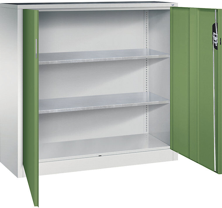 Werkstatt-Beistellschrank mit Flügeltüren, HxBxT 1200 x 1200 x 400 mm, lichtgrau / resedagrün C+P