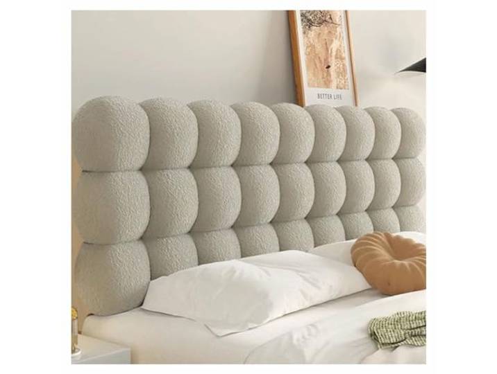 Kopfteil Bett 160 180 90 200 cm Breit Gepolstertes Bett Kopfteil 10cm dick Rückenlehne Schneeballkissen Nachttischkissen Lesen Kissen Bett Rückenkissen Weich(Color:Milk Curry,Size:180x60x10 cm)