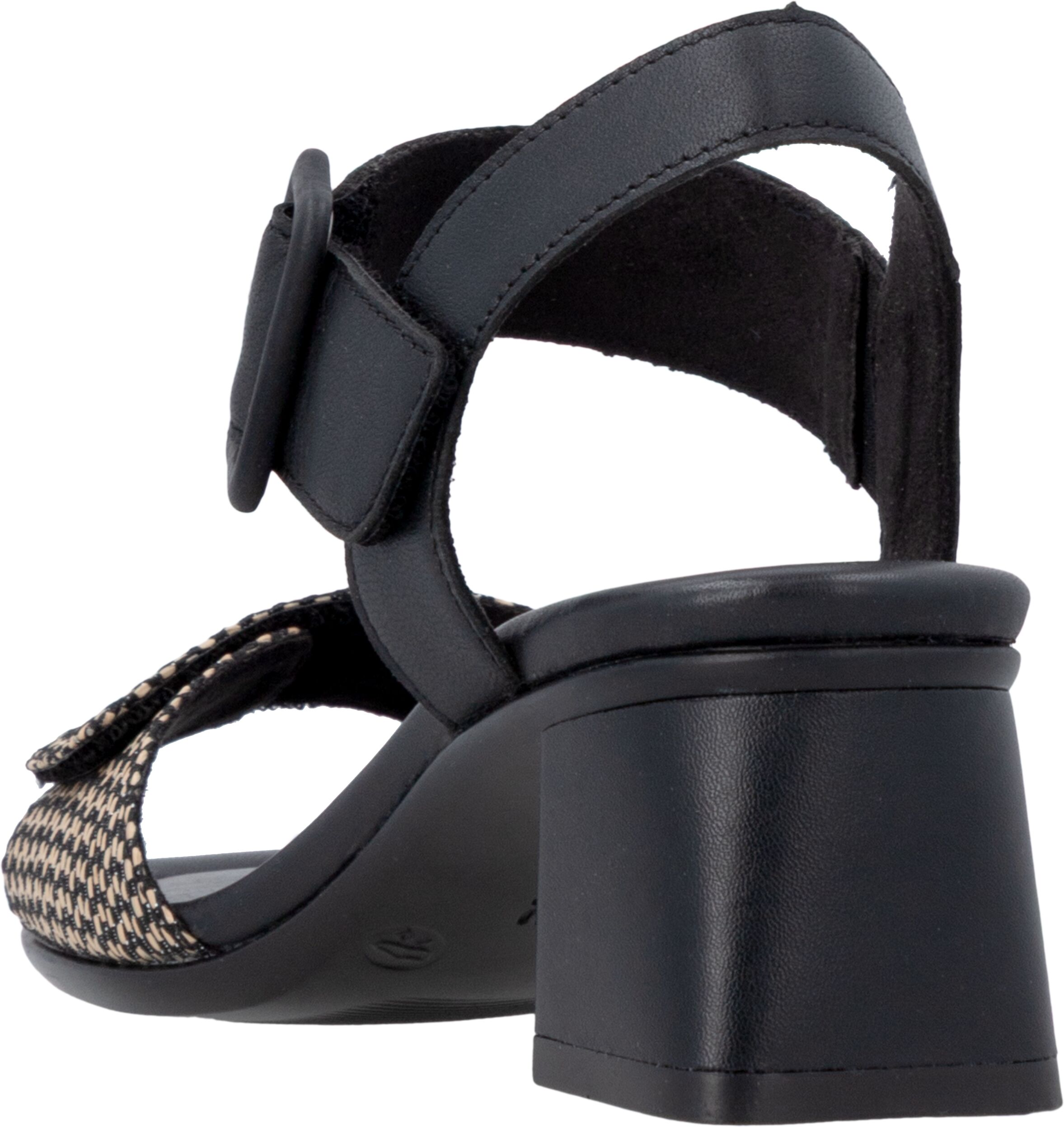 Sandalette REMONTE, Damen, Gr. 40, Textil, schwarz, natur, Leder, Textil, Flechtoptik, Schuhe Sandalette, Sommerschuh, Blockabsatz mit praktischem Klettverschluss schwarz, natur 40, Textil