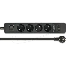 Delock, Steckdosenleiste, Extension Socket (4x, CEE 7/3, USB-A, 1.50 m)