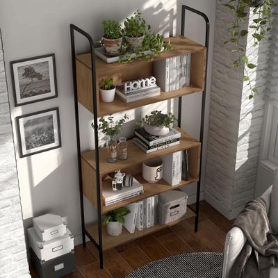 Furniture of America Benno Rustic Natural Oak 5-Shelves Bookcase with Metal Legs