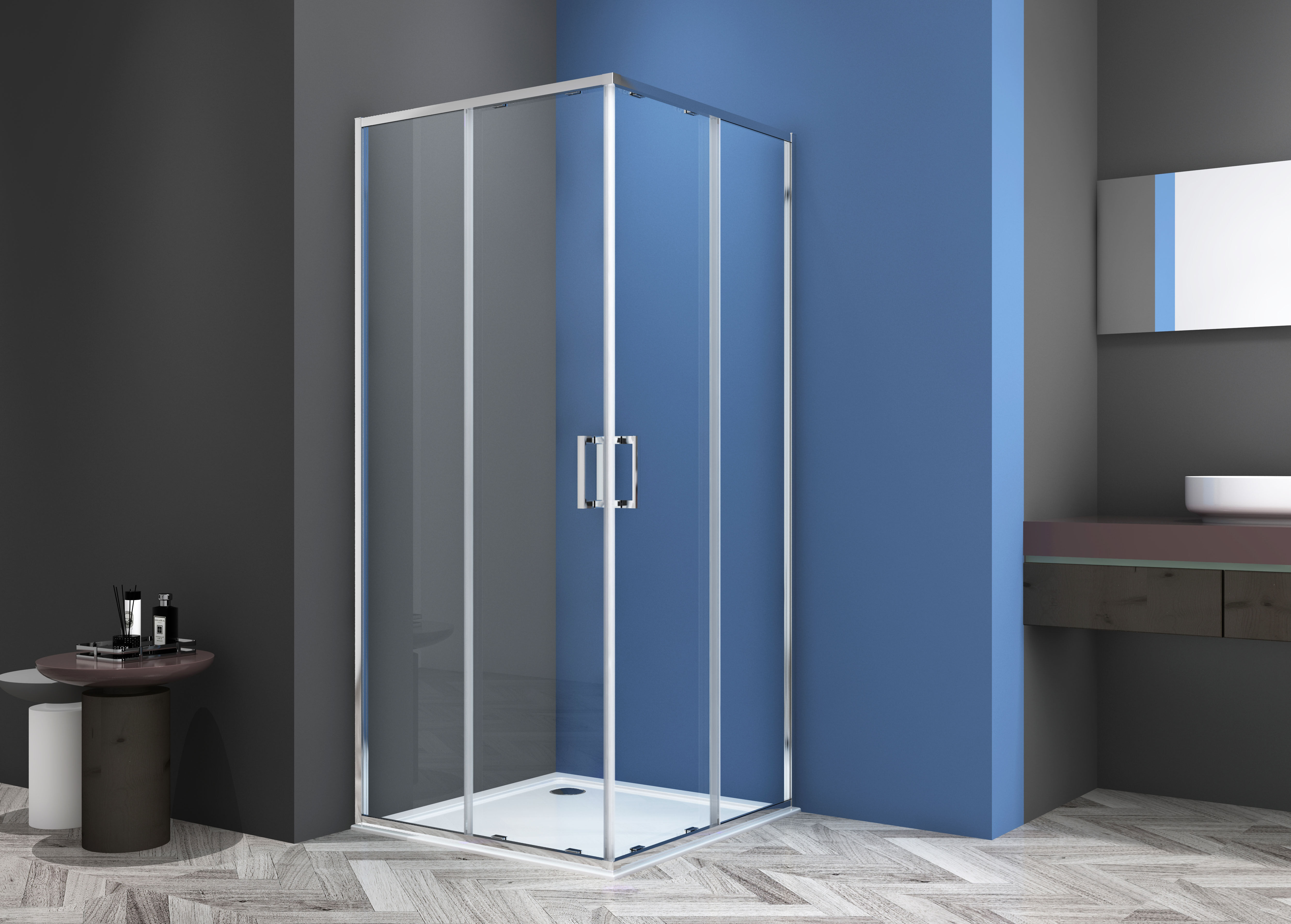Dusch-Schiebetür SANOTECHNIK "Sanotechnik SlimLine Eckdusche Schiebetür chrom", chrom, B:80cm H:200cm, Duschtüren, Dusch-Schiebetür, linke und rechte Schiebetür sind separat zu bestellen