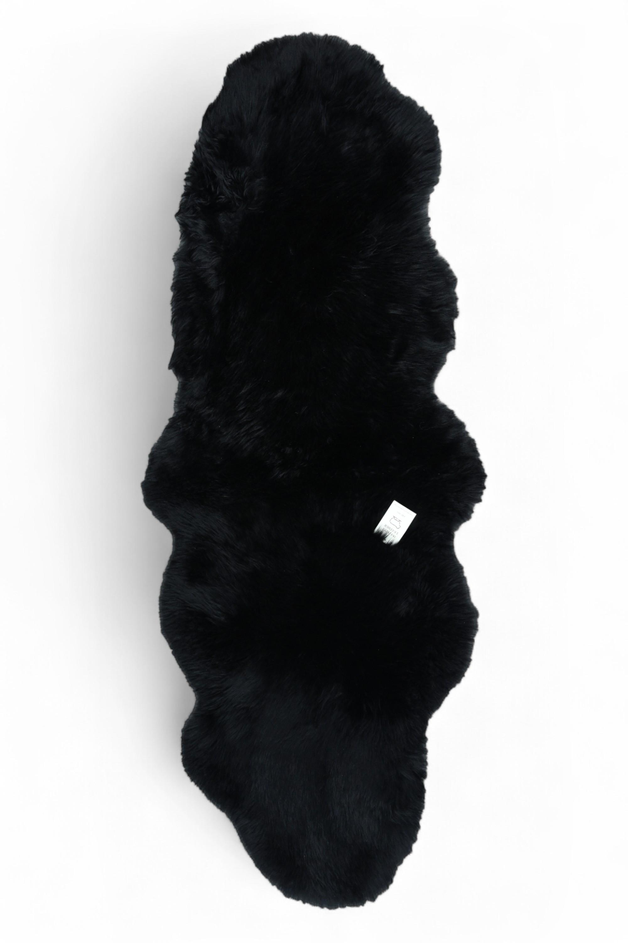 Echter Schaffell-Teppich, schwarz, doppelt, natürlich, flauschig, seidig weich, echte Wolle