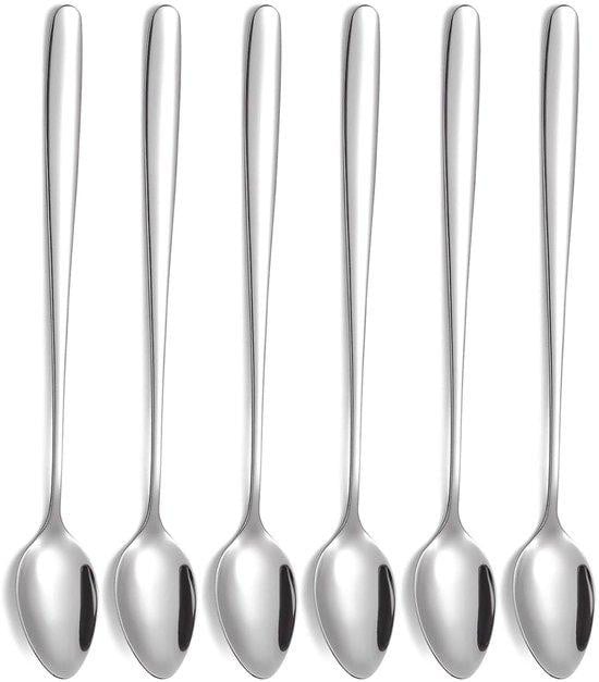 Unyqoos Set van 6 roestvrijstalen lange roerlepels, 19,5 cm