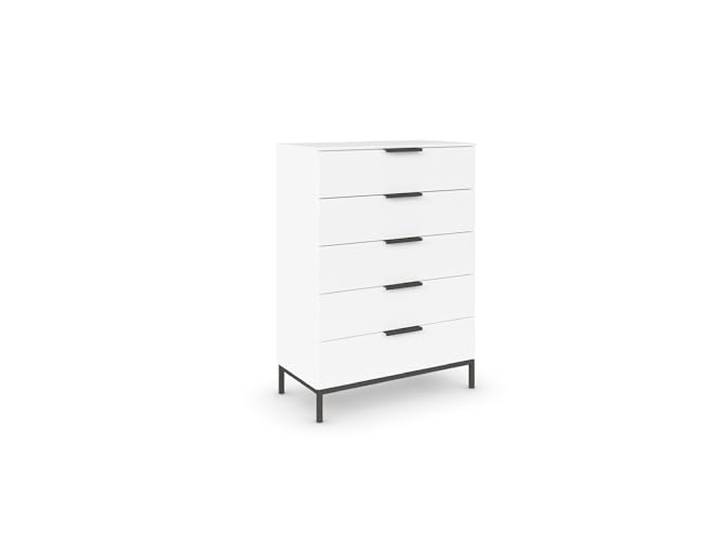 Rauch Möbel Flipp, Kommode, Farbe Weiß, Breite 80 cm Sideboard, 5 Schubladen, Soft-Close, Griffe, Metallkufe Graphit für Schlafzimmer, Gästezimmer, Wohnzimmer