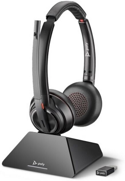 Poly Savi 8220 UC MS Duo Un casque stéréo sans fil certifié Microsoft Teams pour PC/Mac, idéal pour tous les professionnels.