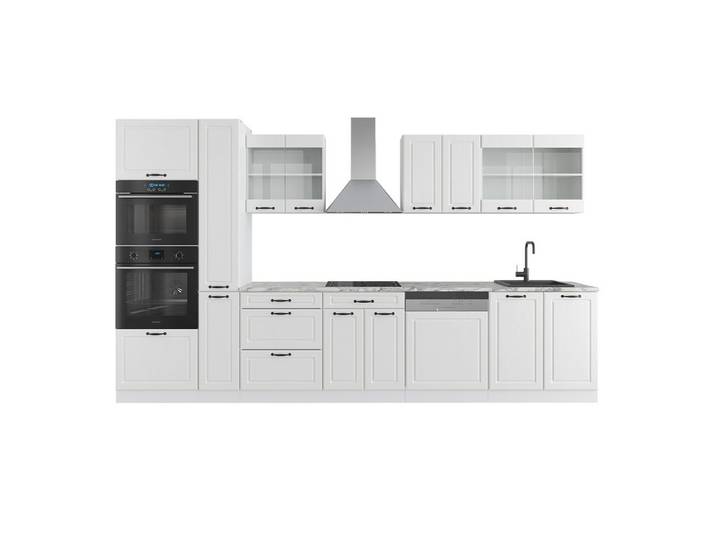 Vicco Küchenzeile R-Line, Weiß Landhaus/Weiß, Ohne Arbeitsplatten