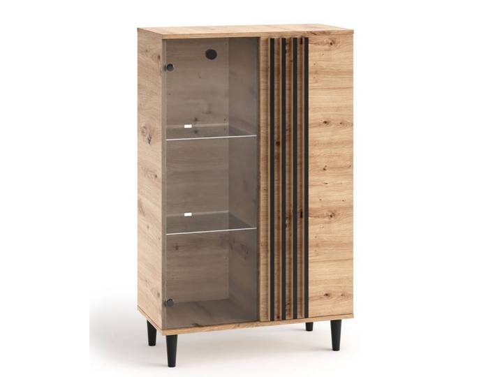 Feldmann-Wohnen Vitrine Livia (1-St) 80x40x134,5cm Artisan Eiche schwarz